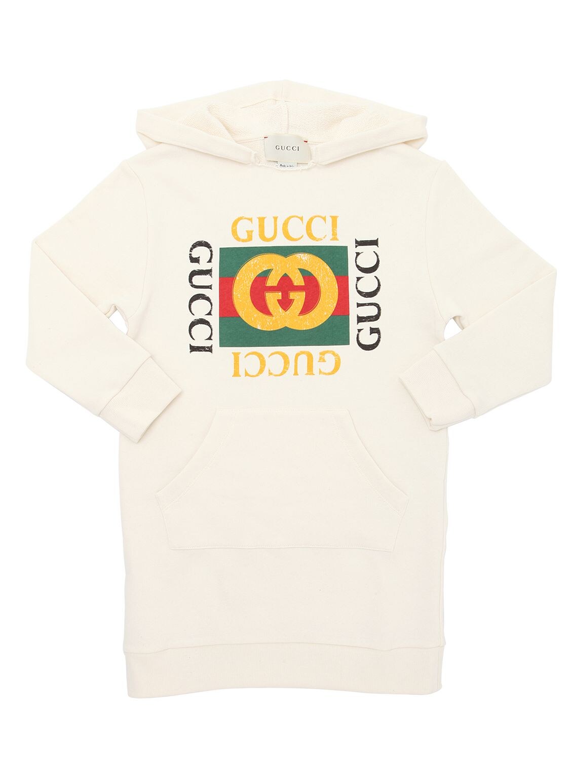 Gucci Kids' Logo Hooded Cotton Sweatshirt Dress In White