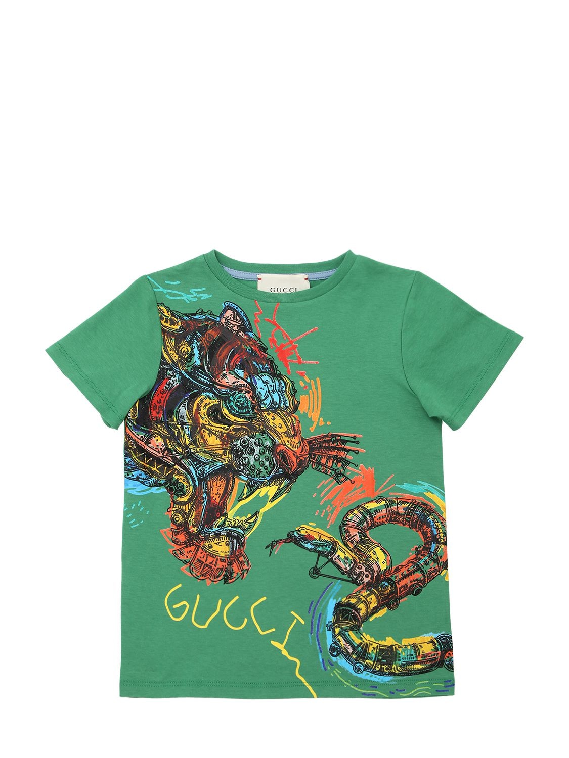 Gucci Kids' Tiger & Cotton Jersey T-shirt In Green | ModeSens