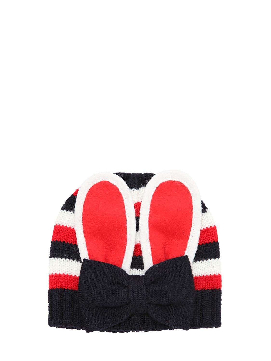 Gucci Kids' Rabbit Ears Striped Wool Knit Hat In Red,white,blue