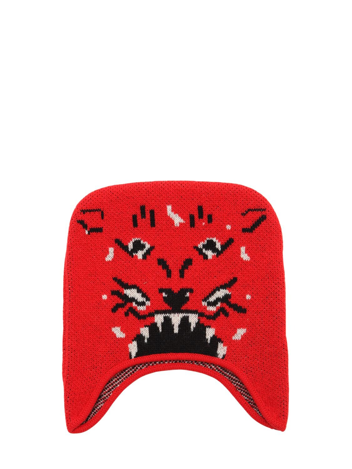 Gucci Babies' Tiger Intarsia Wool Knit Hat In Red