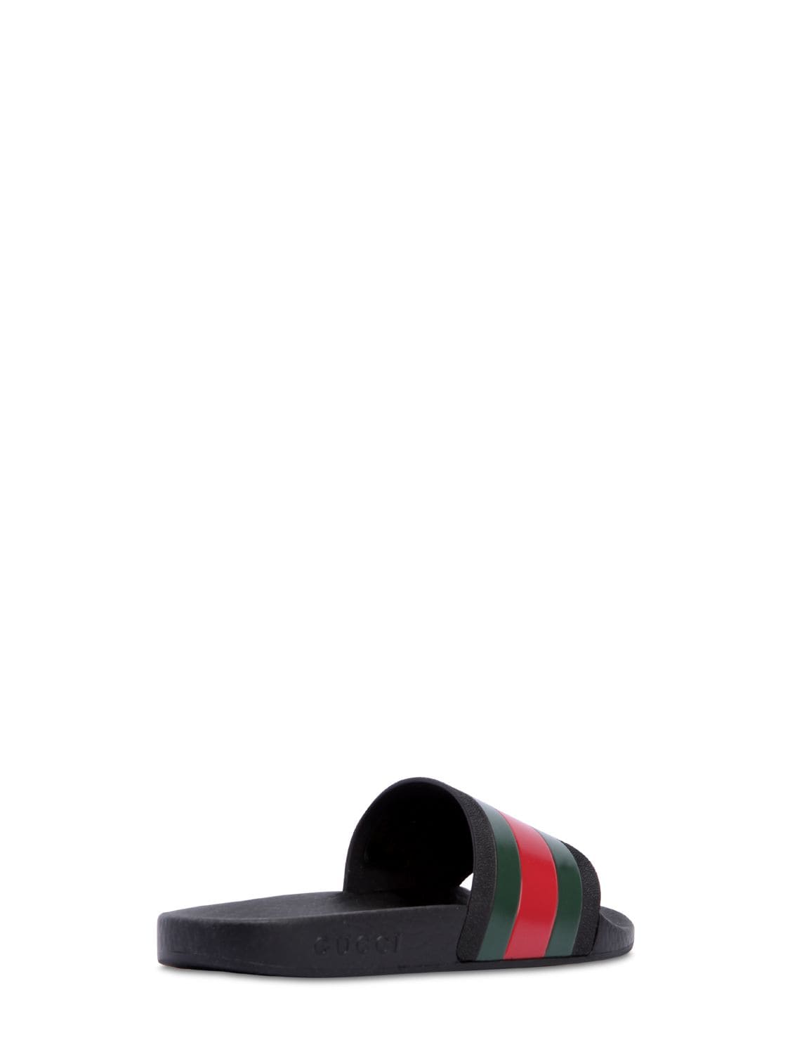 Shop Gucci Web Print Rubber Slide Sandals In Black