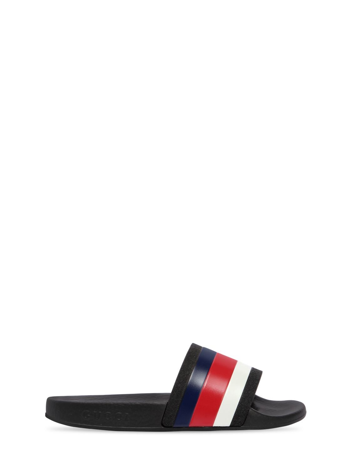 Gucci - Web print rubber slide sandals - Blue/Red/Silver | Luisaviaroma