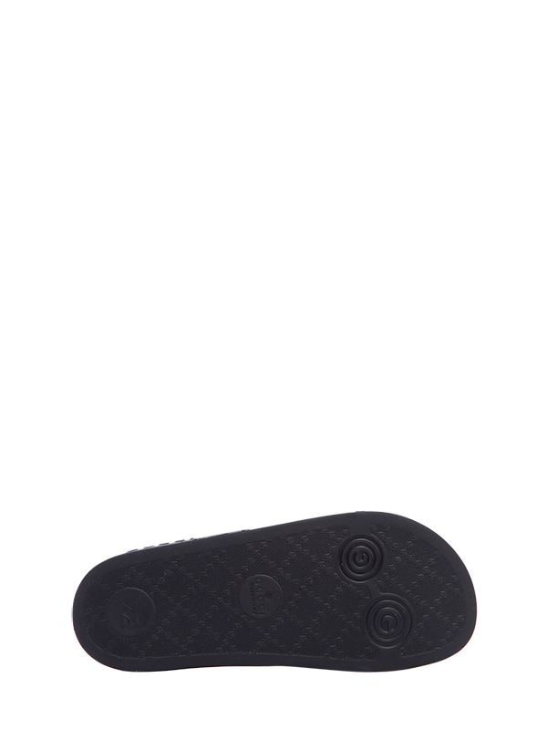 Shop Gucci Web Print Rubber Slide Sandals In Black