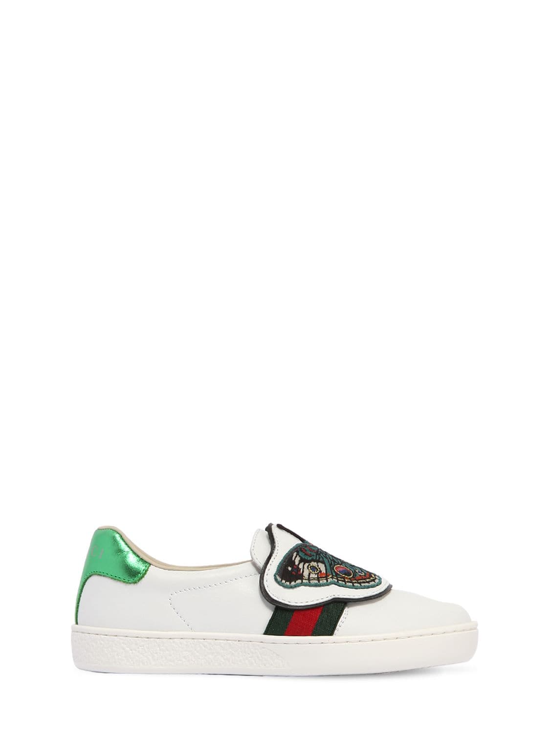 Gucci Kids' Butterfly Leather Slip-on Sneakers In White