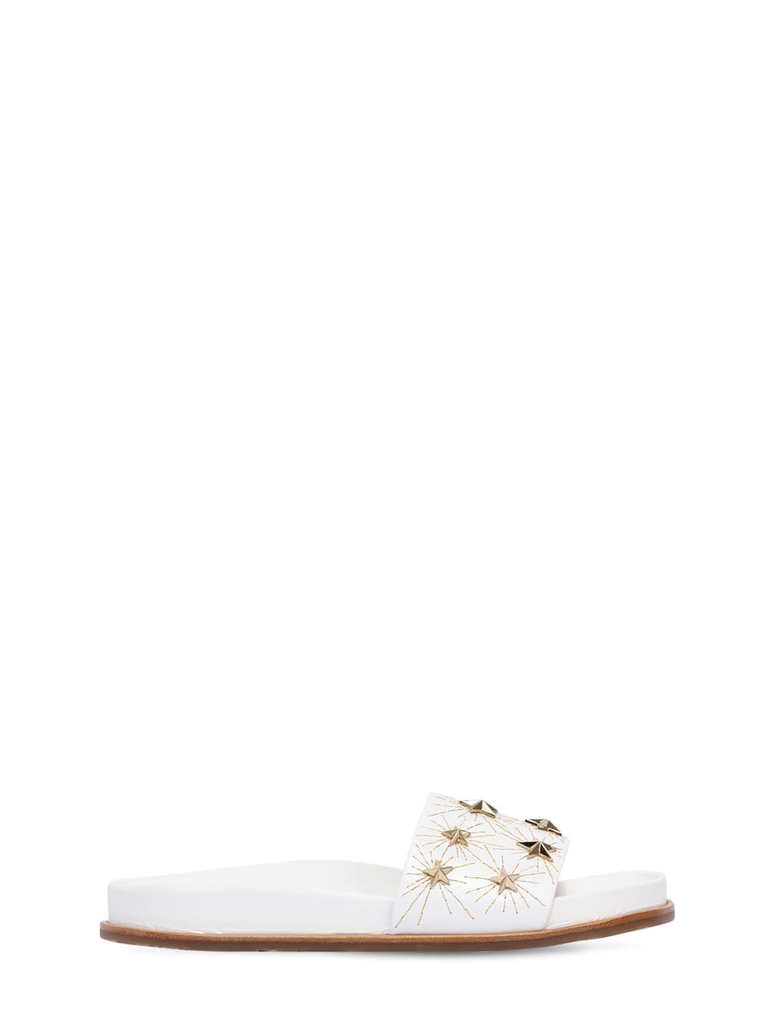 Aquazzura Kids' Studded Leather Slide Sandals In White