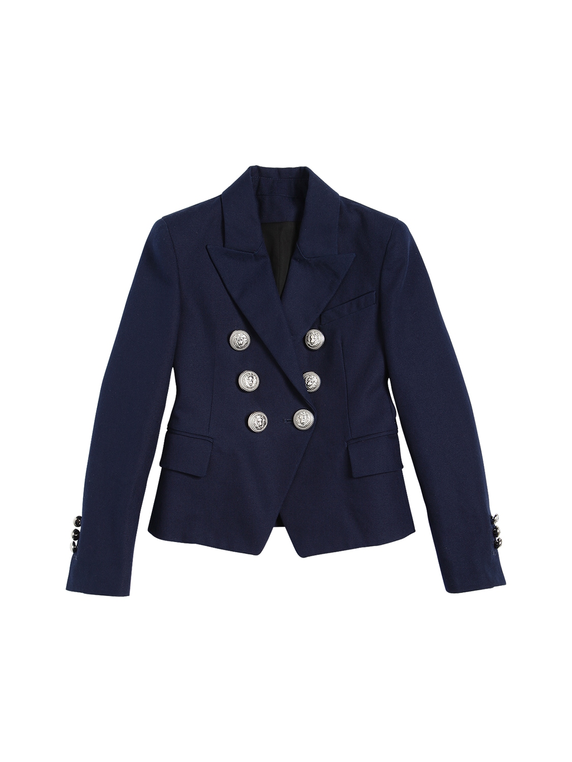 Balmain Kids' Double Breasted Cotton Canvas Jacket In Blue