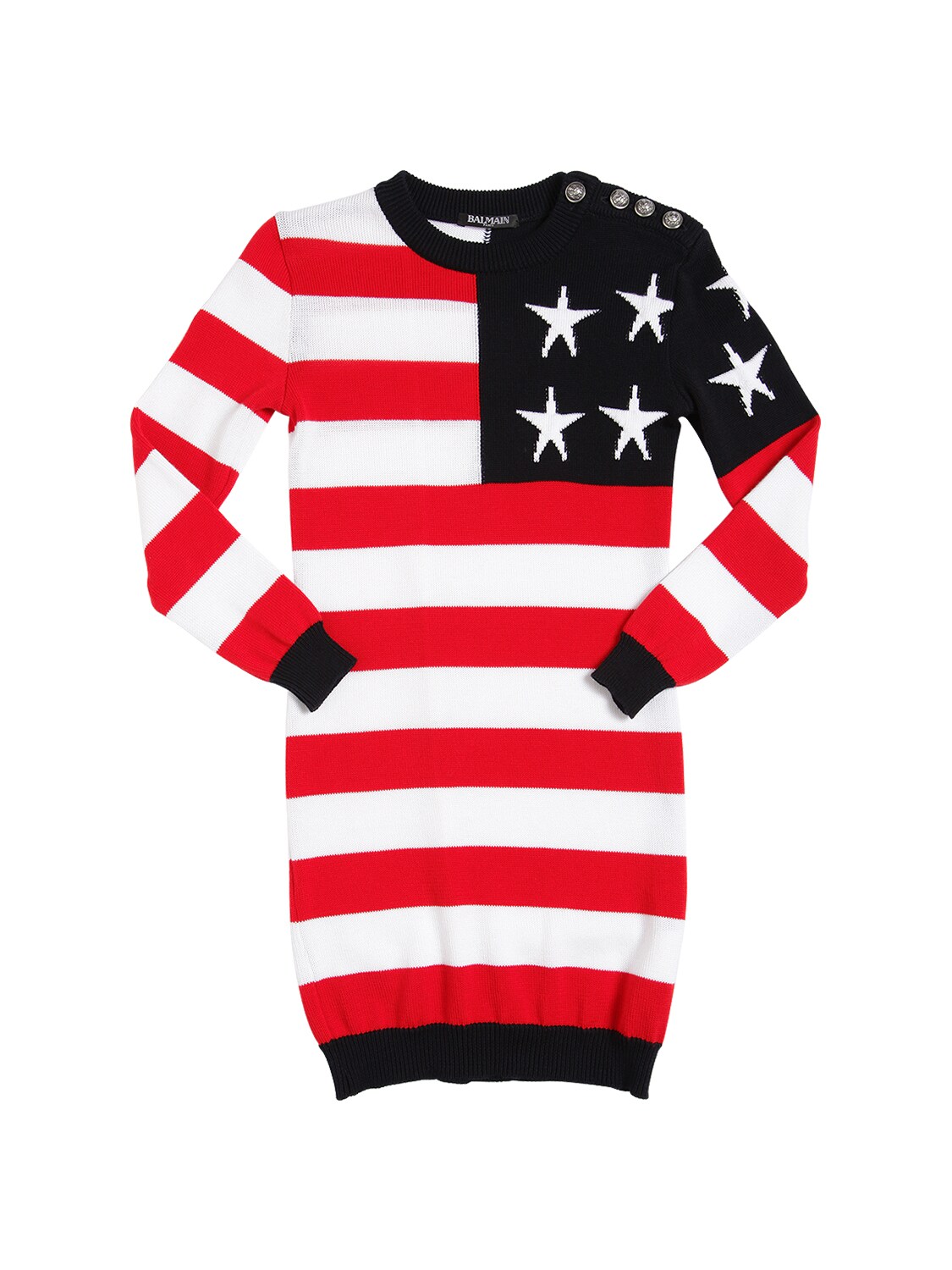 Balmain Kids' American Flag Cotton Sweater Dress In Red,white,blue