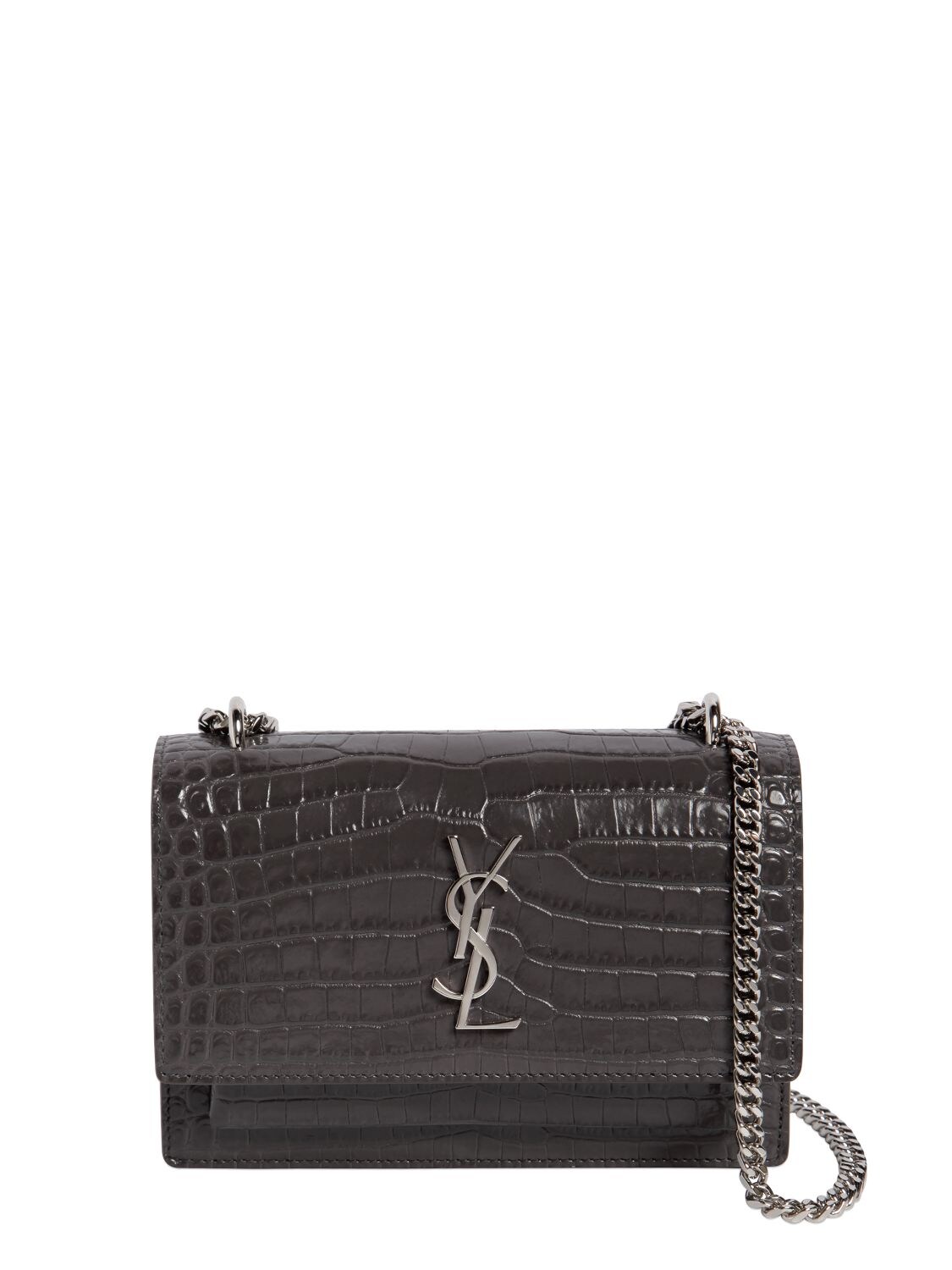 Mini Sunset Bag in Black Crocodile Embossed Leather