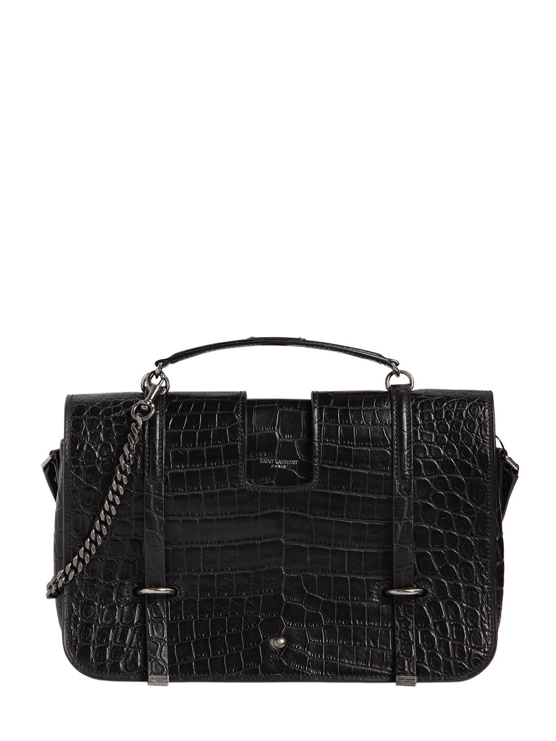 Saint Laurent Medium Charlotte Embossed Leather Bag In Black