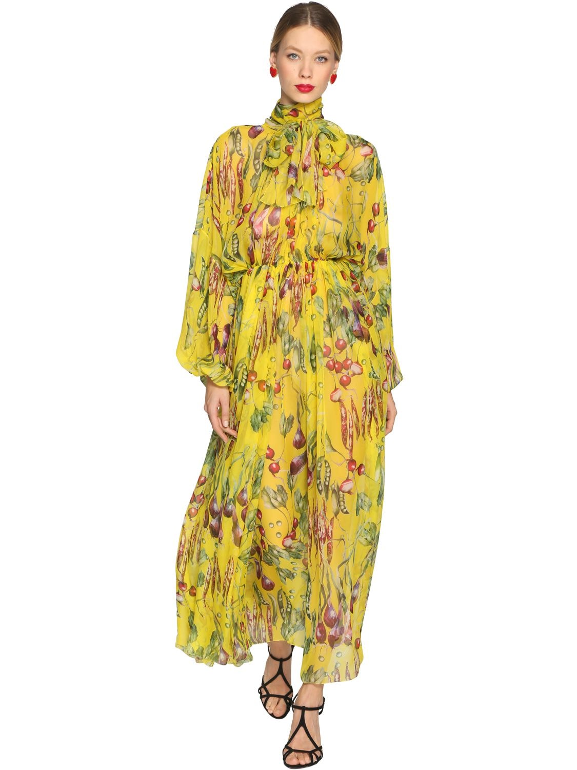 Dolce & Gabbana Veggies Printed Silk Chiffon Jumpsuit In Multicolor