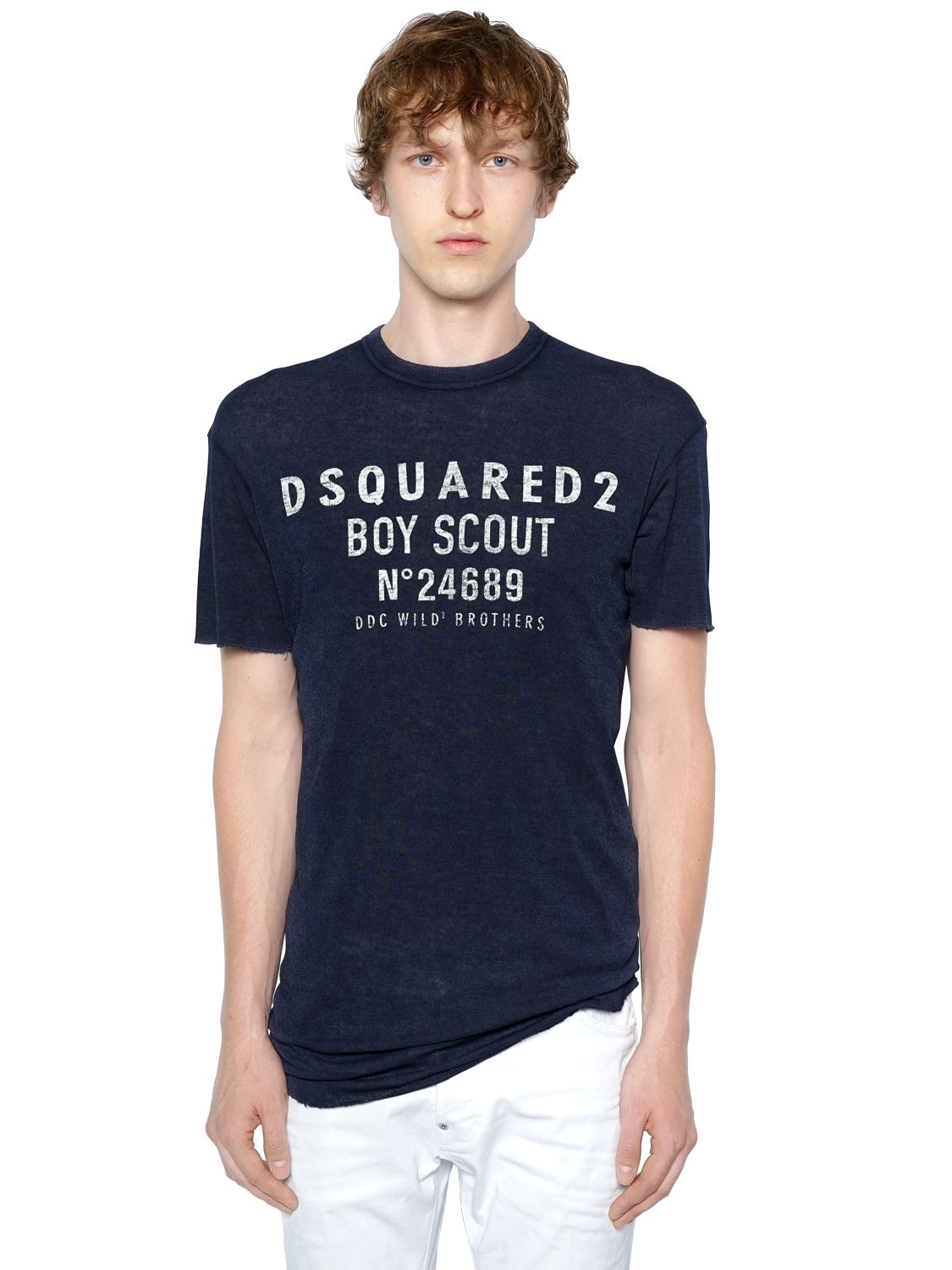 DSQUARED2 BOY SCOUT PRINTED WOOL JERSEY T-SHIRT,67IG7E003-NDC40