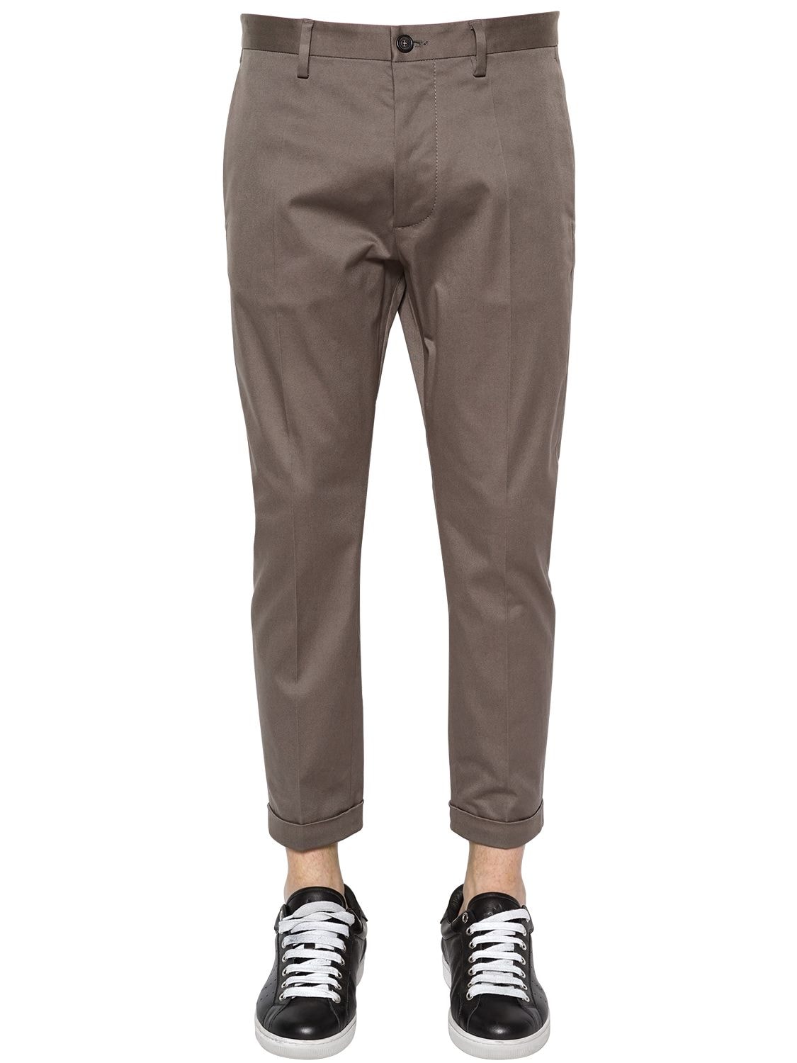 Dsquared2 16cm Hockney Stretch Cotton Twill Pants In Mud
