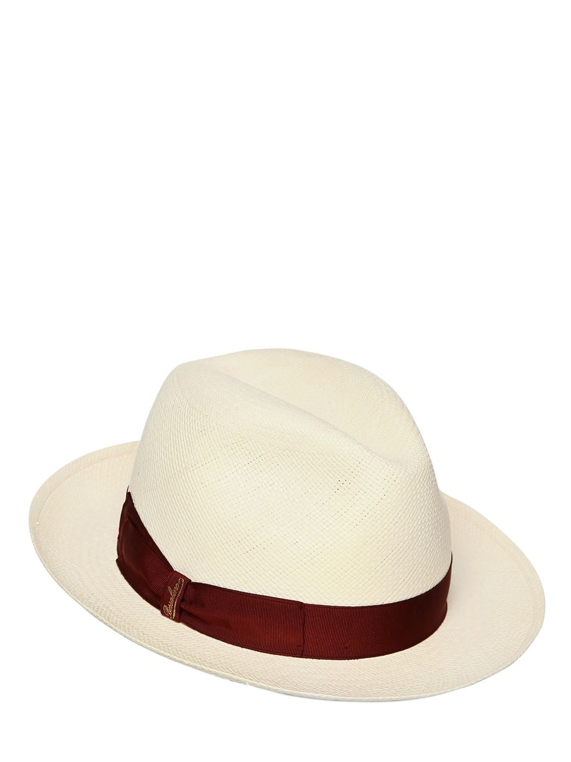 Borsalino Quito Straw Panama Hat In White/bordeaux