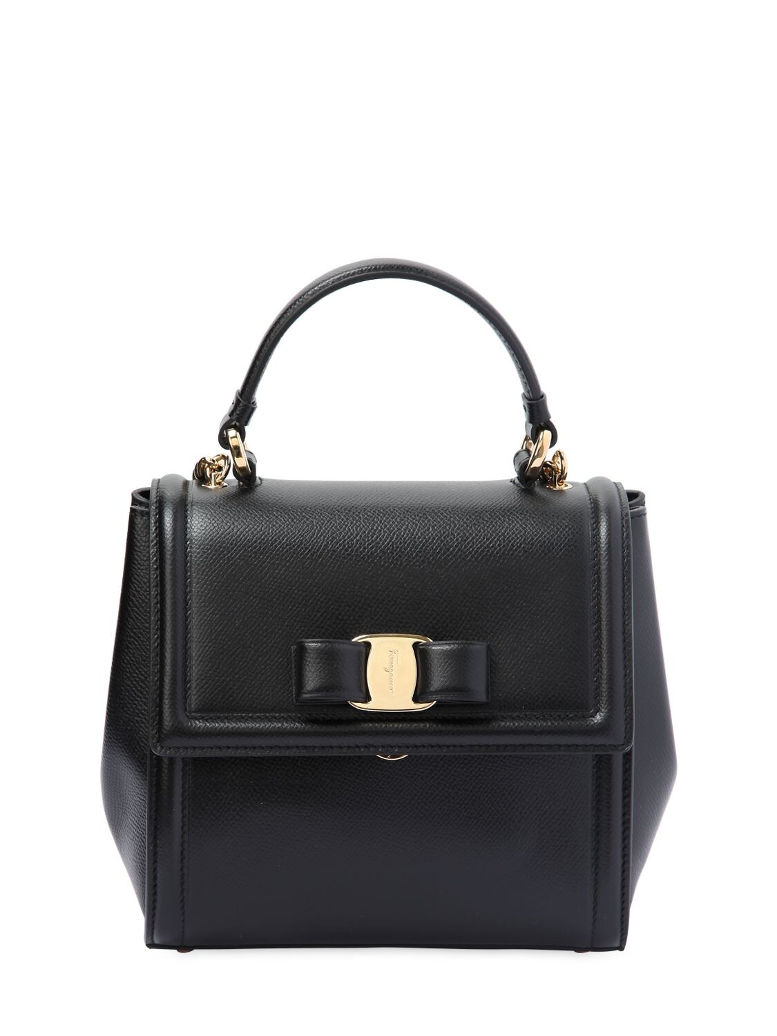 Ferragamo Small Carry Leather Top Handle Bag In Black