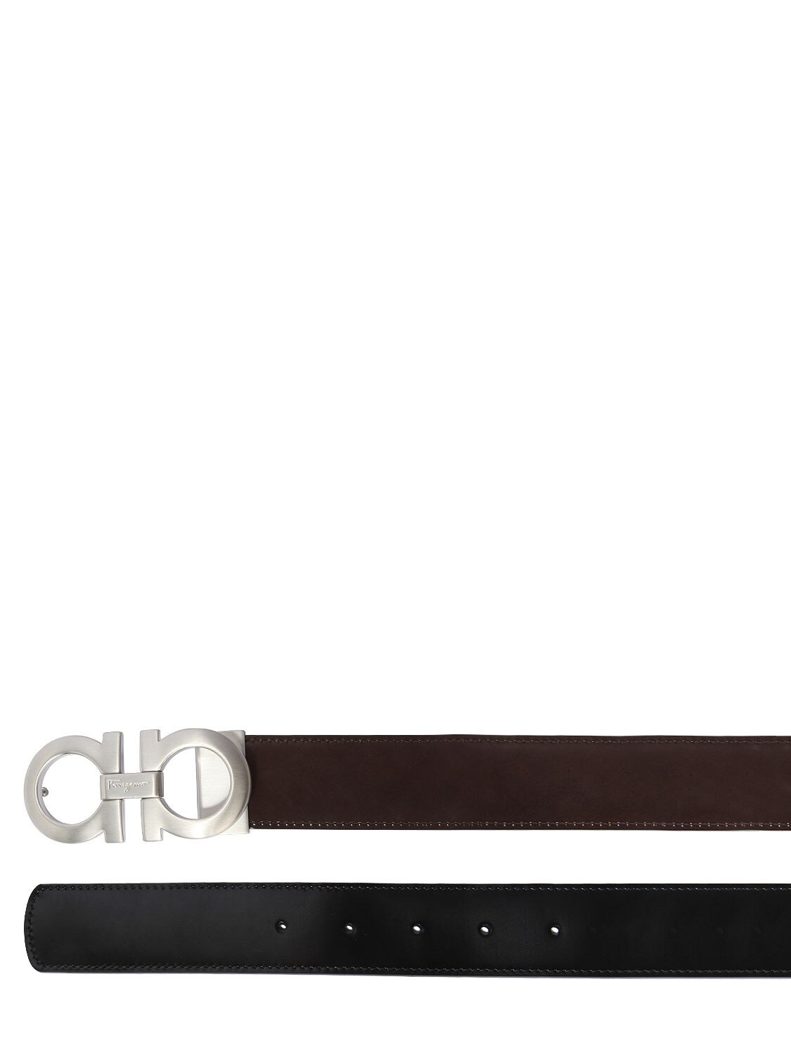 Ferragamo 35mm Shiny Lux Reversible Leather Belt In Black/hickory