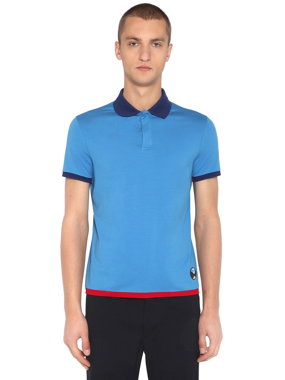 Prada Stretch Cotton Jersey Polo Shirt In Light Blue