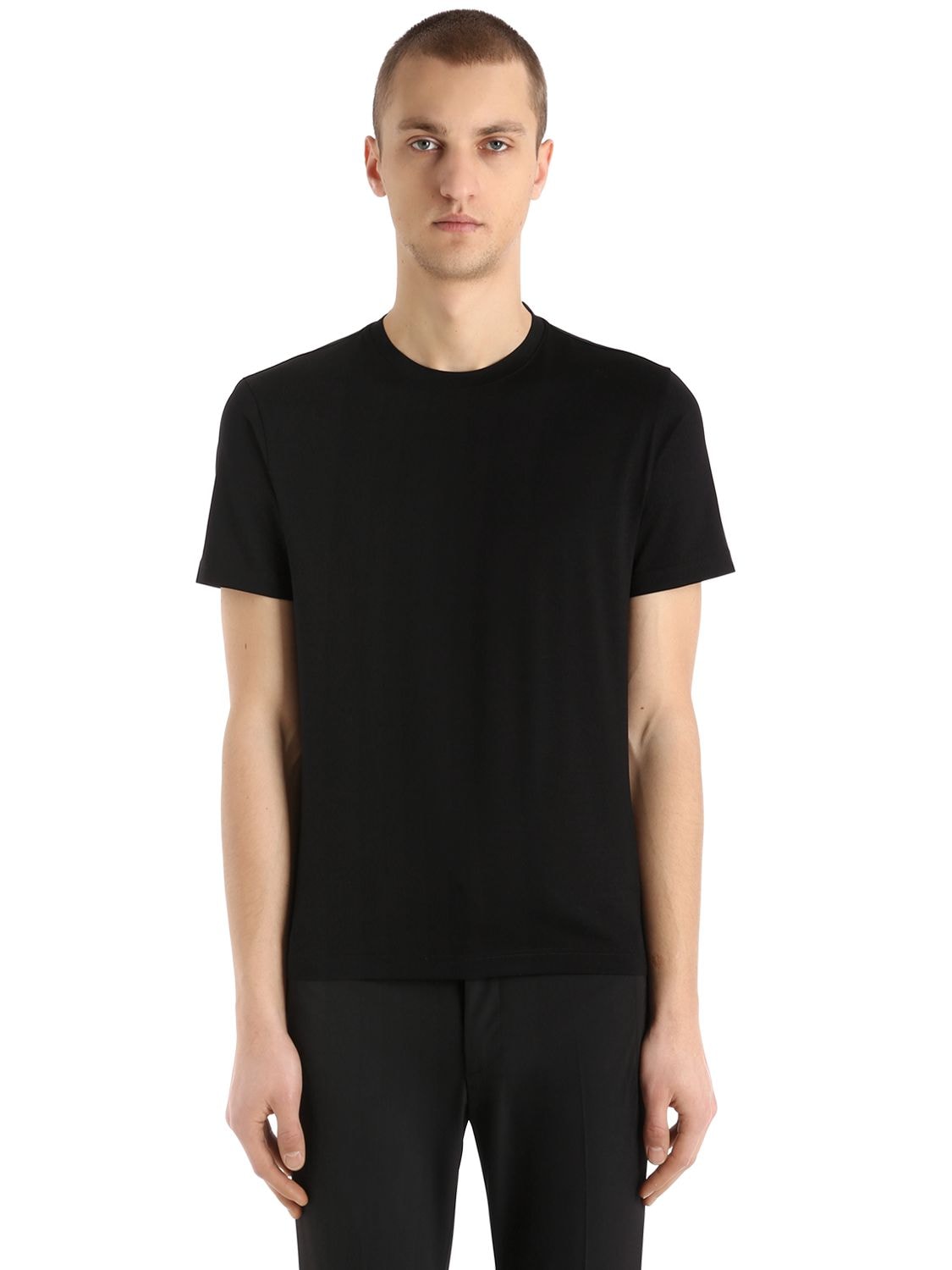Prada Stretch Cotton Jersey T-shirt In Black | ModeSens
