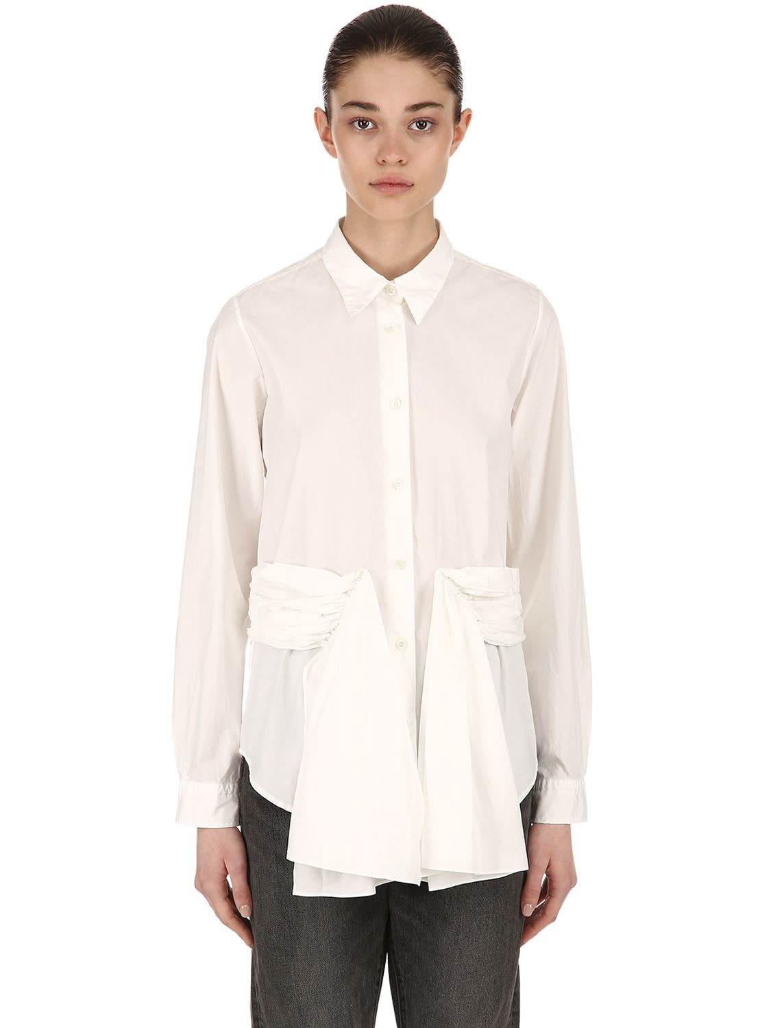Aalto Draped Cotton Poplin Shirt In White