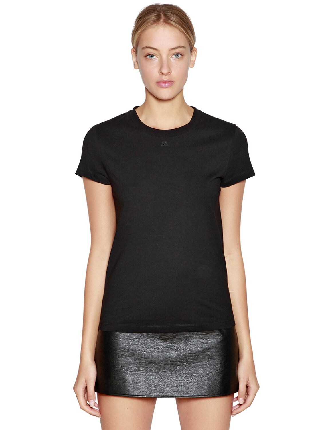 Courrèges Logo Printed Cotton Jersey T-shirt In Black