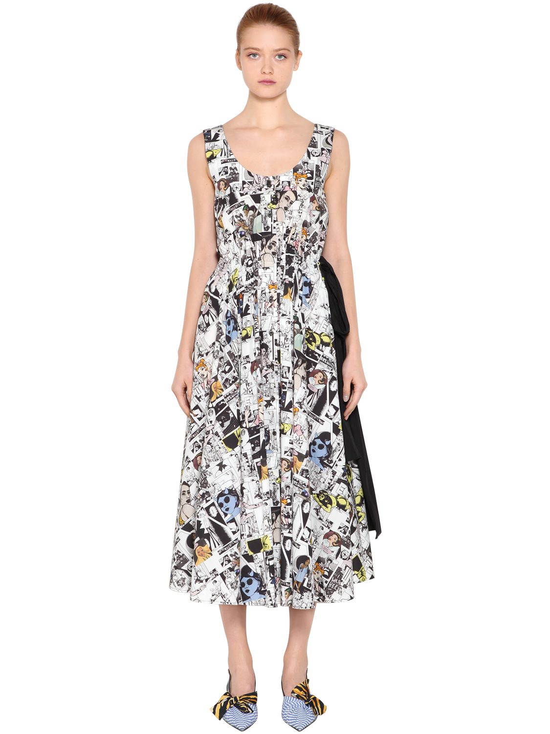 Prada Comic Printed Cotton Poplin Dress In White | ModeSens