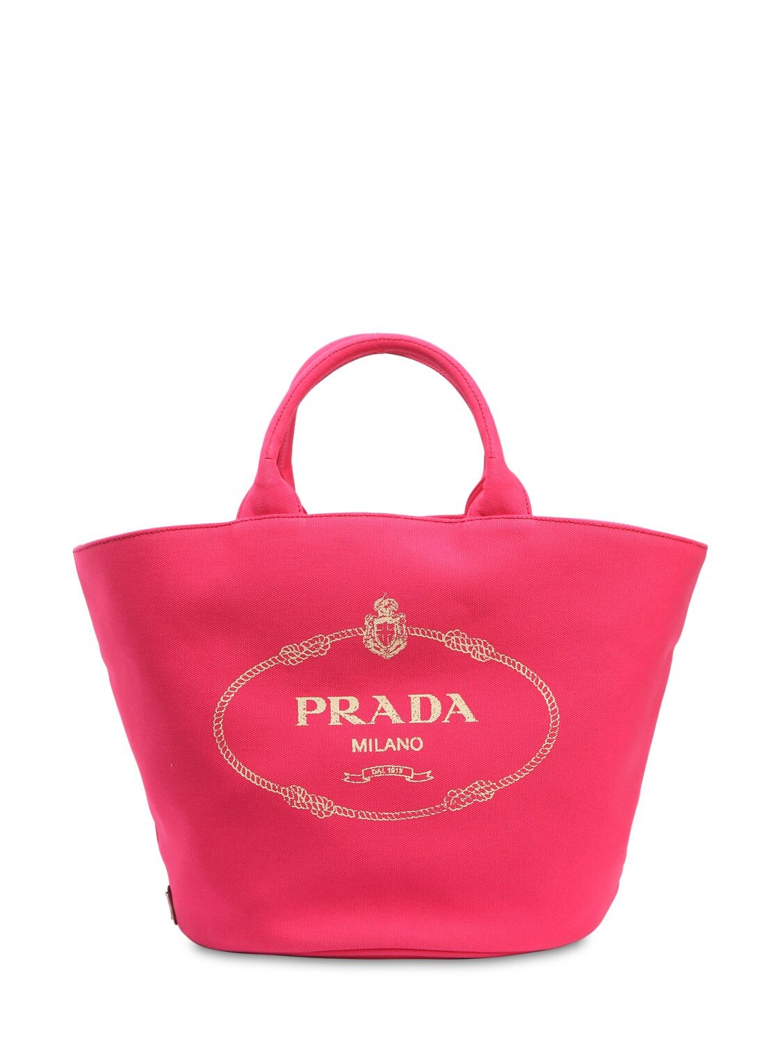 Prada Logo Printed Cotton Canvas Tote Bag In Fuchsia