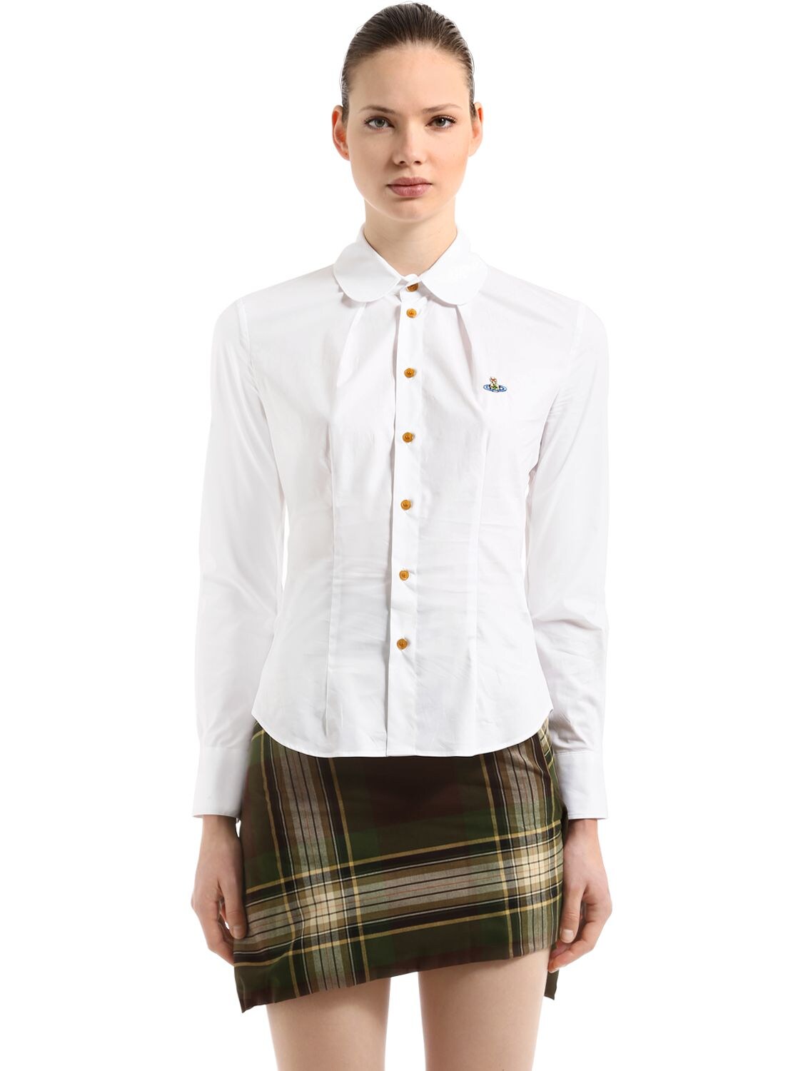 Vivienne Westwood Logo Detail Cotton Poplin Shirt In White