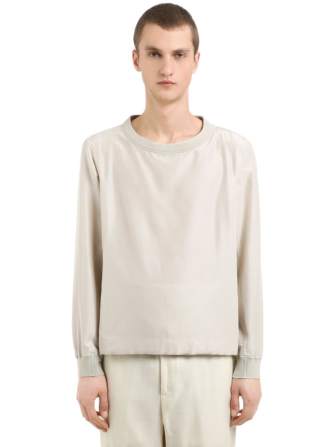 Ermenegildo Zegna Cotton & Silk Poplin Short Sleeve Shirt In Off White