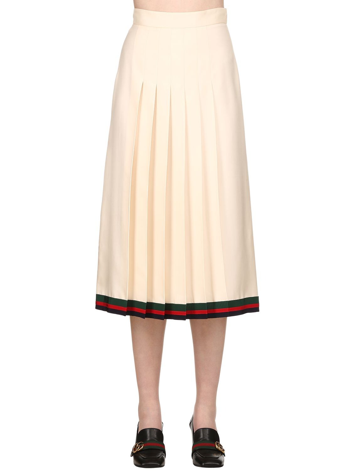 Gucci Pleated Silk Twill Midi Skirt In Off White