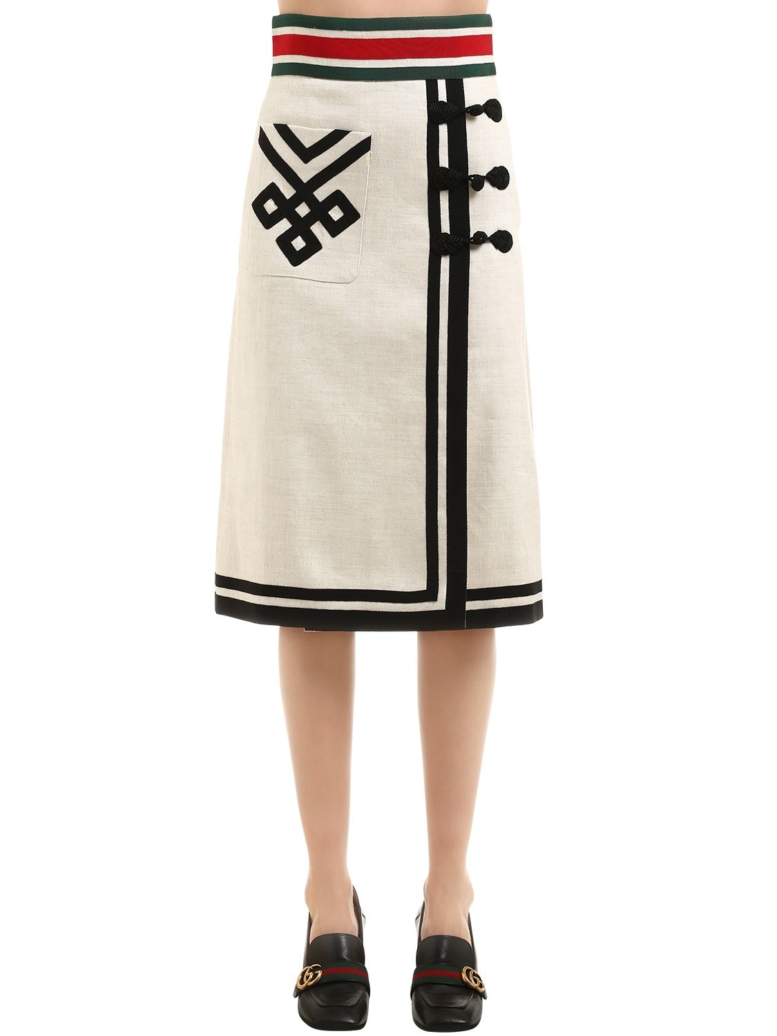 Gucci Wrap Effect Linen & Silk Skirt In Off White