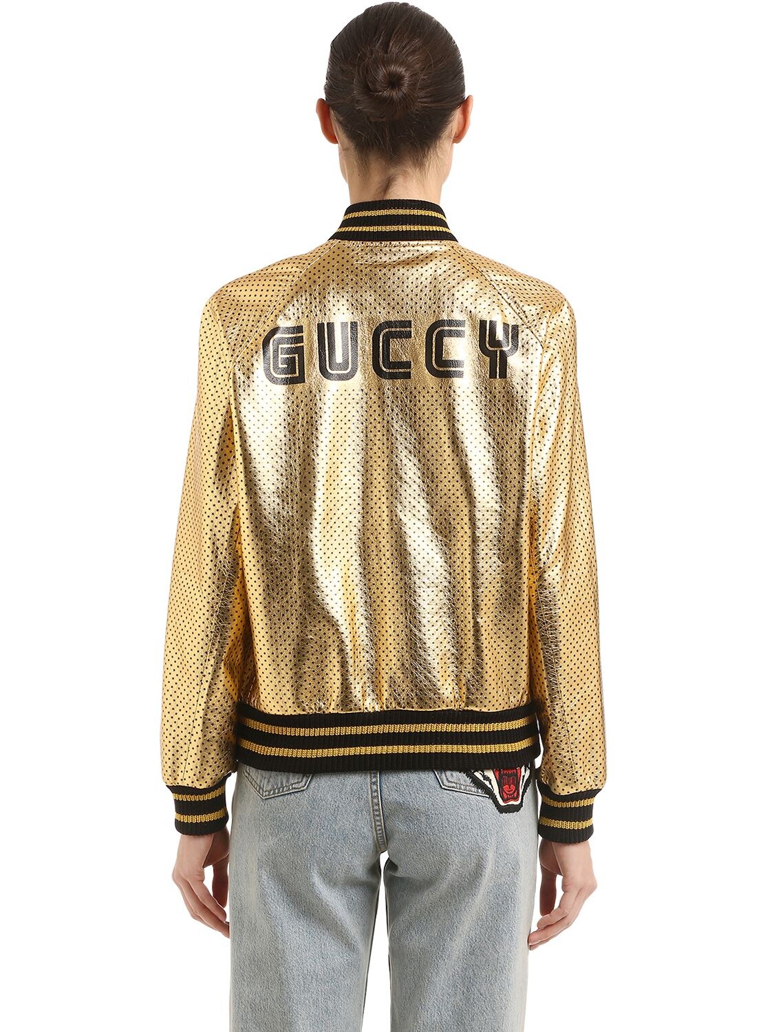 GUCCI "GUCCY STARS"金属色皮革夹克,67IH0H018-NZM3NW2