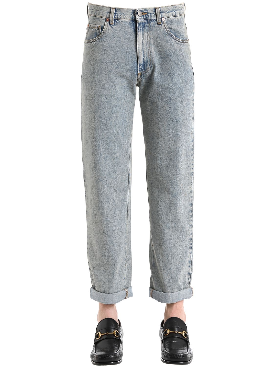 Gucci 18cm Marble Wash Cotton Denim Jeans In Blue