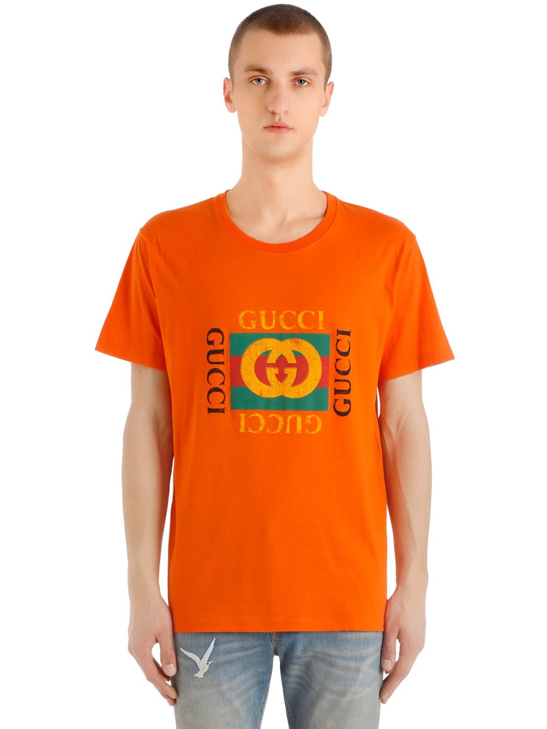 GUCCI LOGO PRINTED COTTON JERSEY T-SHIRT,67IH0K040-NzU0OA2