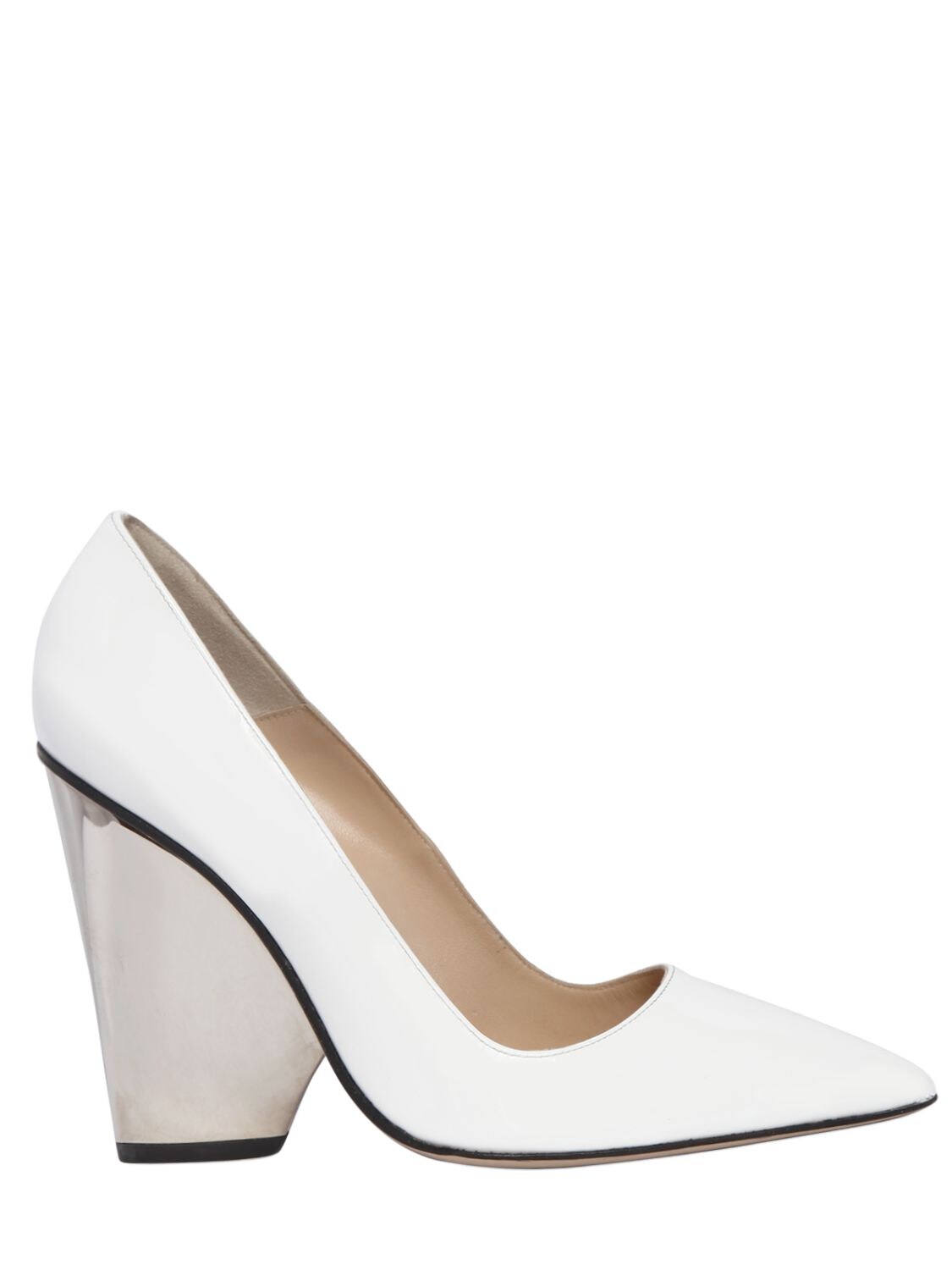 Paul Andrew 105mm Lotta Patent Leather Pumps In White