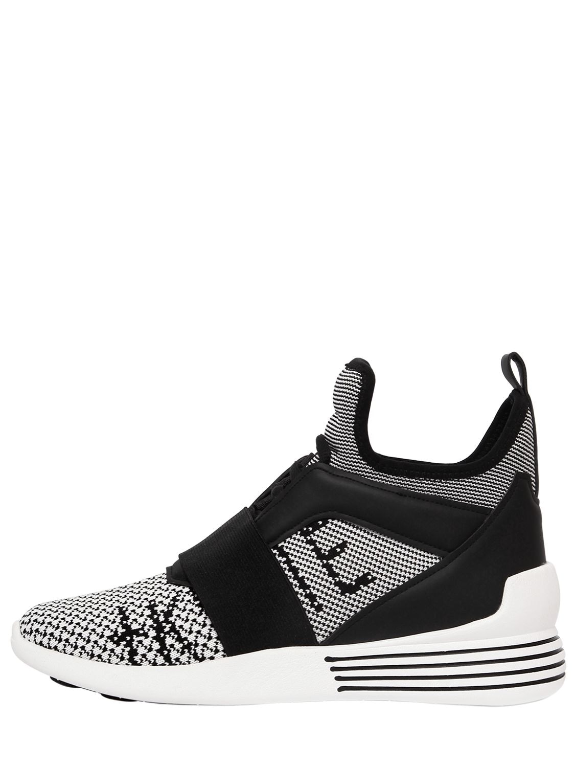 Kendall + Kylie 30mm Braydin Knit Sneakers In Black/white