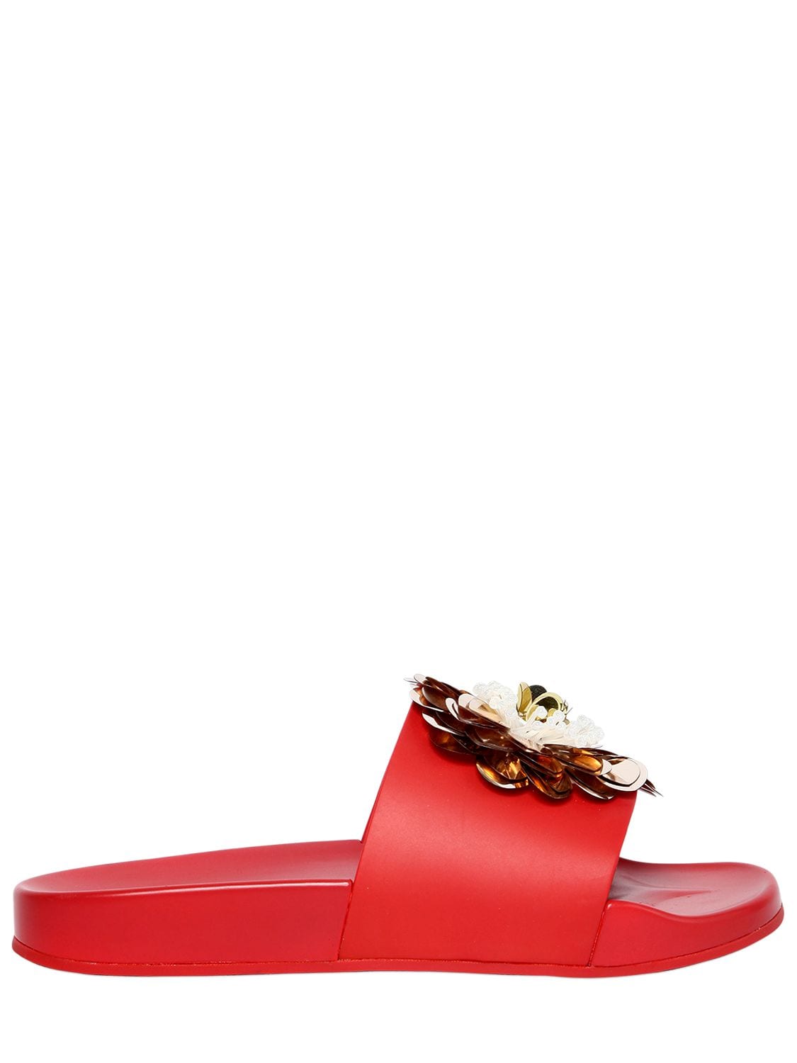 Katy Perry 20mm Darce Flower Rubber Slide Sandals In Red/gold