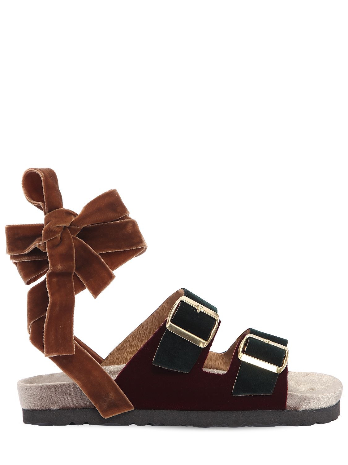 Gia Couture 30mm Velvet Lace-up Sandals In Green,bordeaux