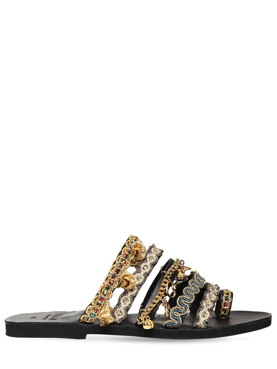 Mabu By Maria Bk 10mm Serlida Embroidered Sandals In Black,gold