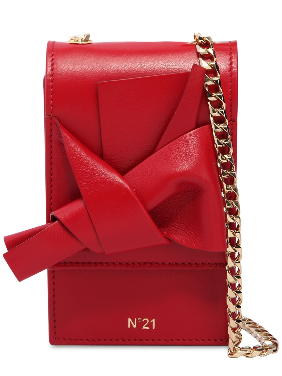 N°21 Micro Bow Nappa Leather Shoulder Bag In Red