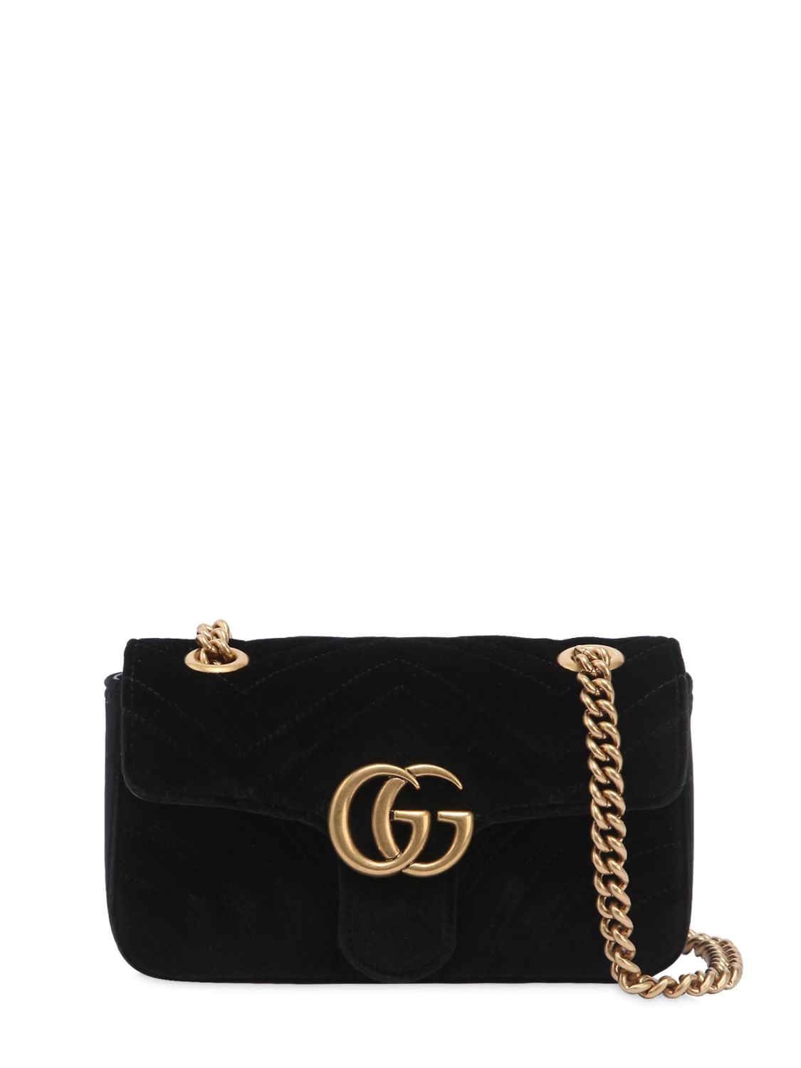 Gucci Mini Gg Marmont 2.0 Velvet Shoulder Bag In Black