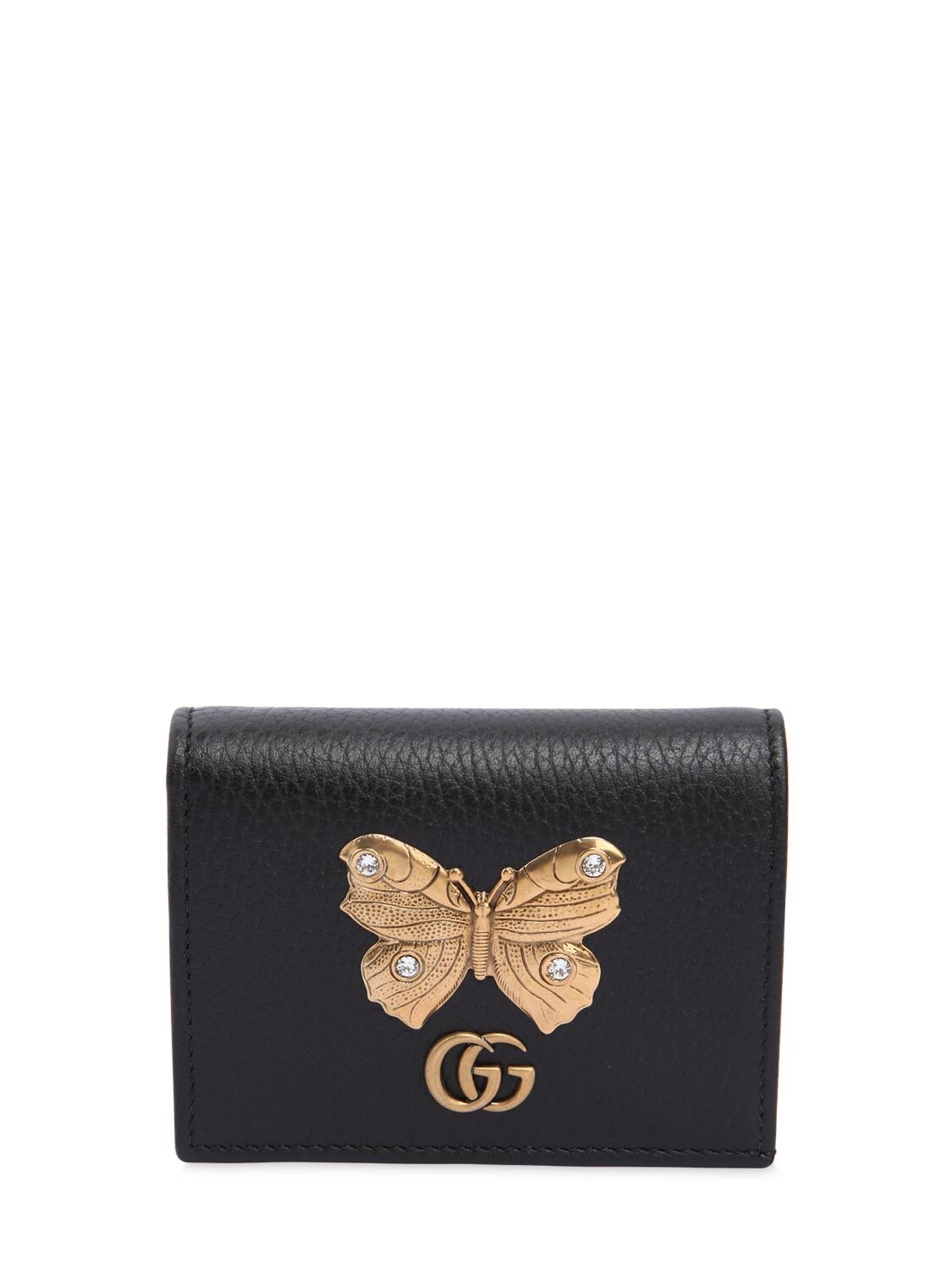 Gucci Butterfly Leather Card Case In Black