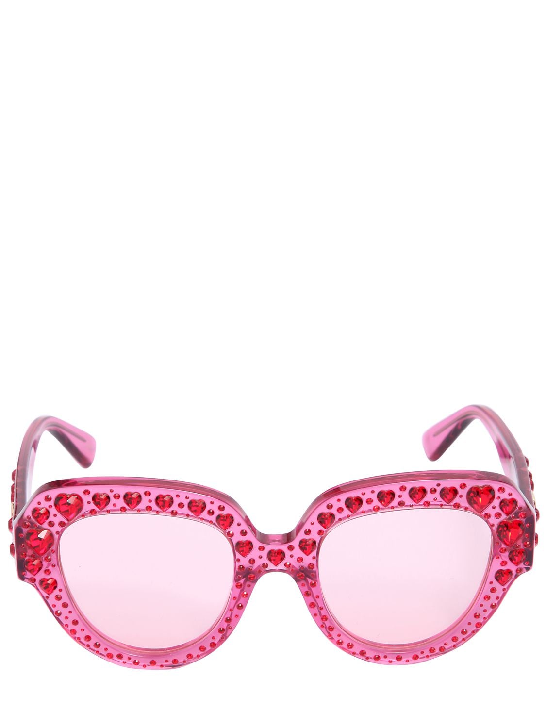 Gucci Squared Sunglasses W/ Heart Crystals In Pink