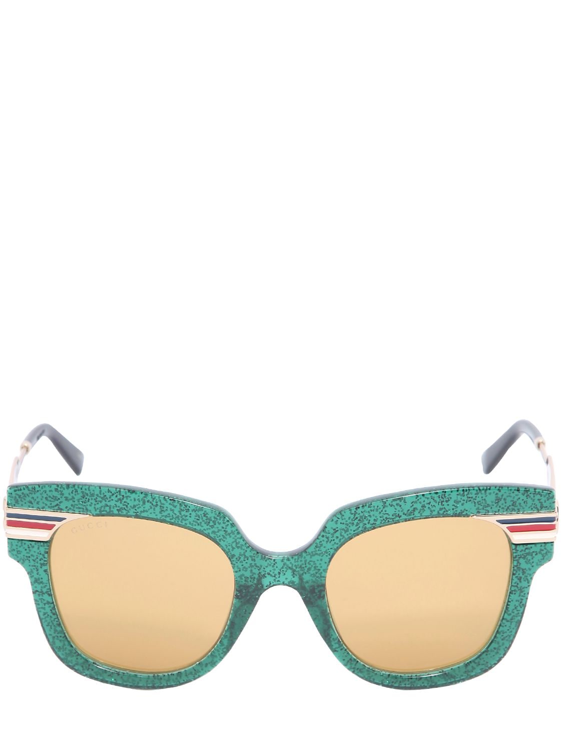 Gucci Square Vintage Web & Glitter Sunglasses In Green