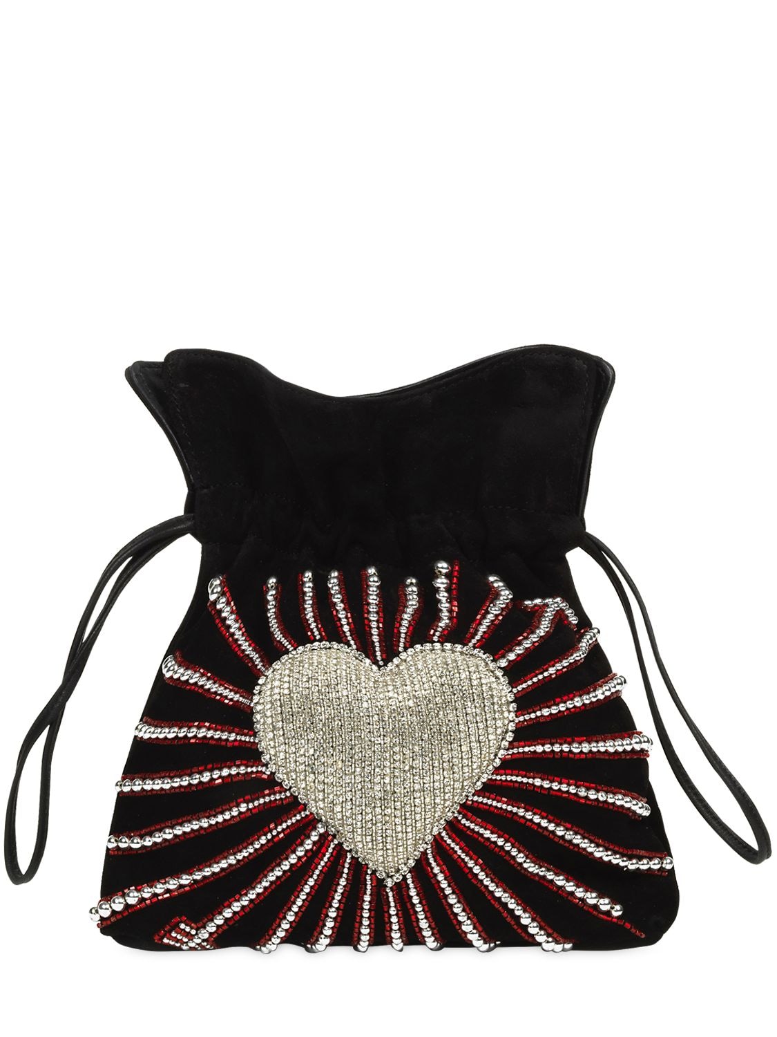 Les Petits Joueurs Trilly Heart Embellished Leather Bag In Black