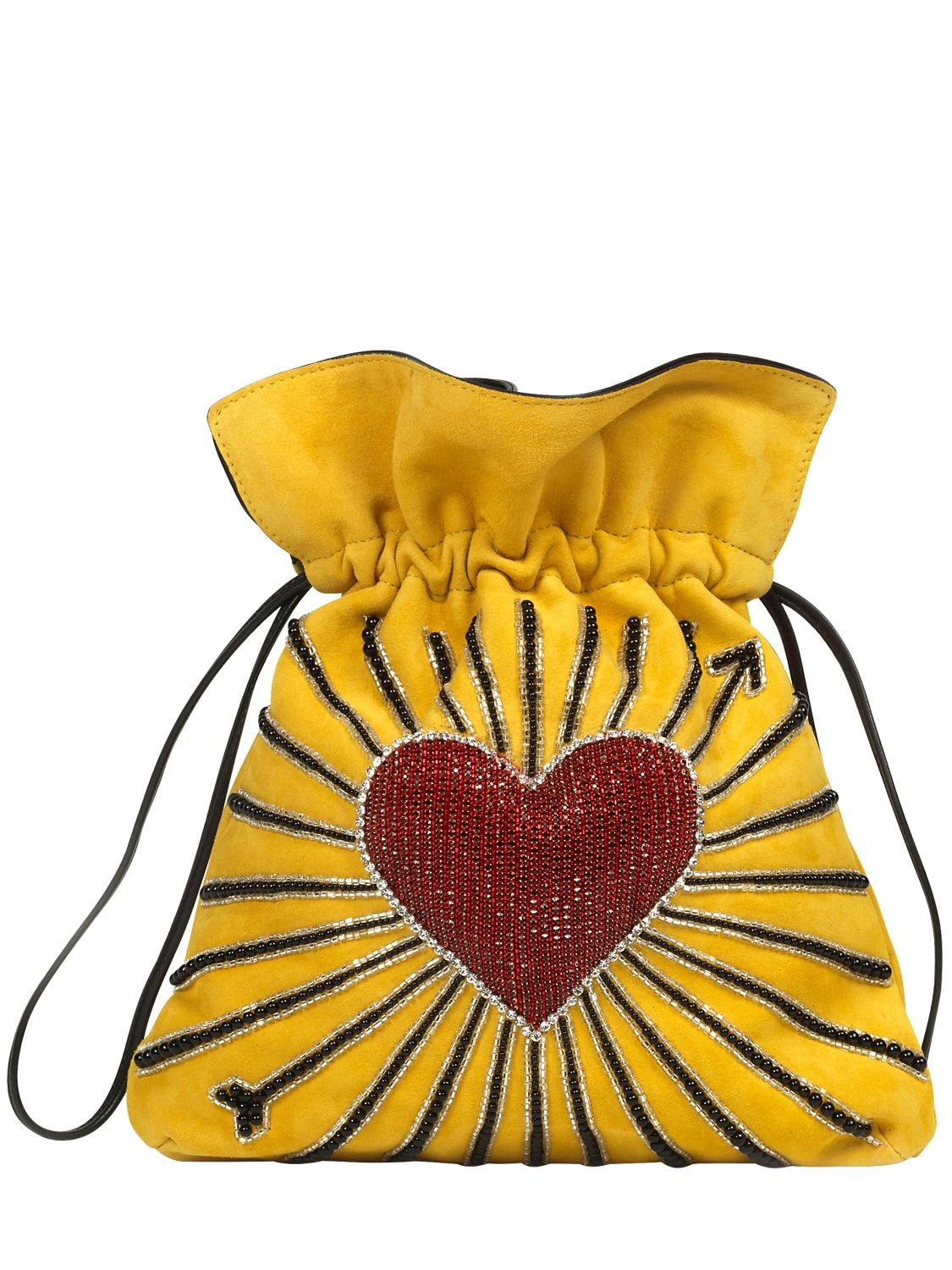 Les Petits Joueurs Big Trilly Heart Embellished Leather Bag In Yellow