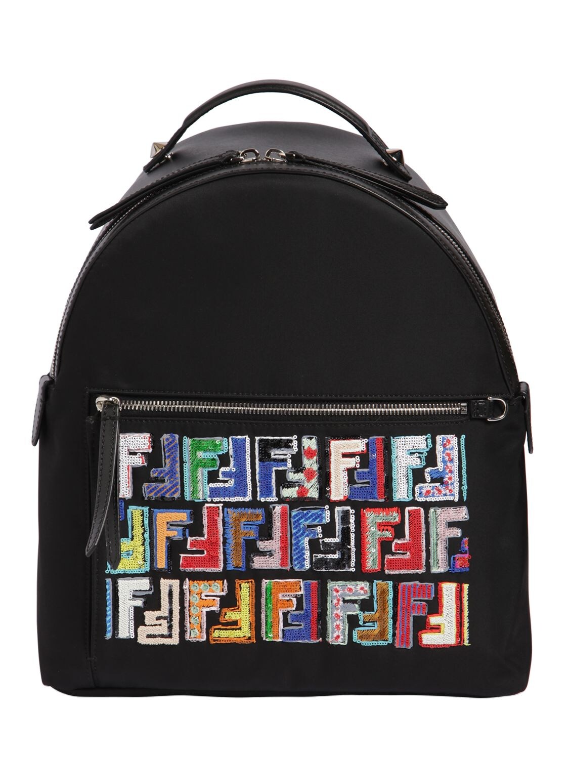 Fendi Nylon Backpack W/ Sequins Logo In Black ModeSens