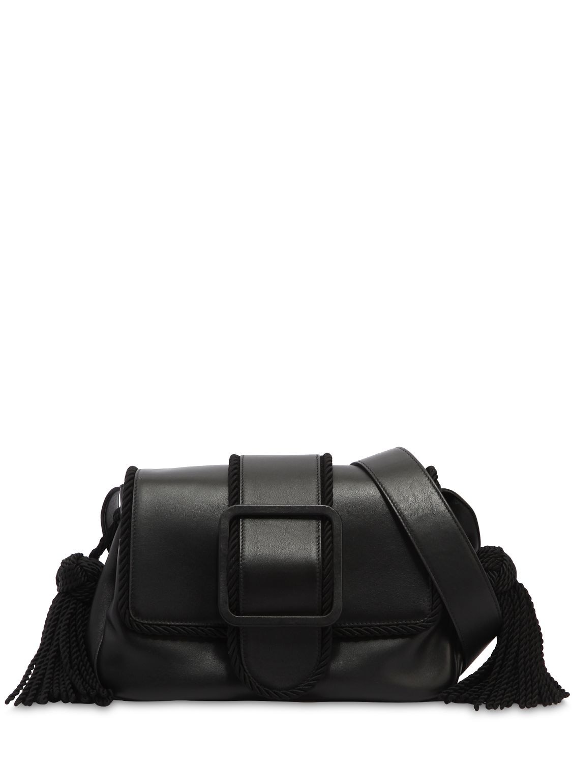 Marco De Vincenzo Nappa Leather Shoulder Bag W/ Tassels In Black
