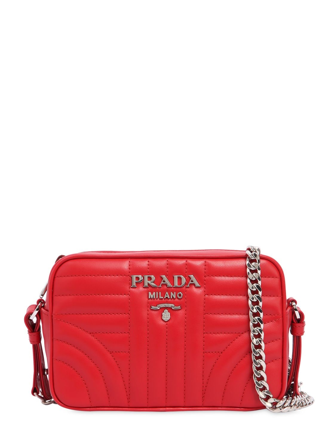 Prada Small Quilted Soft Leather Camera Bag In Red