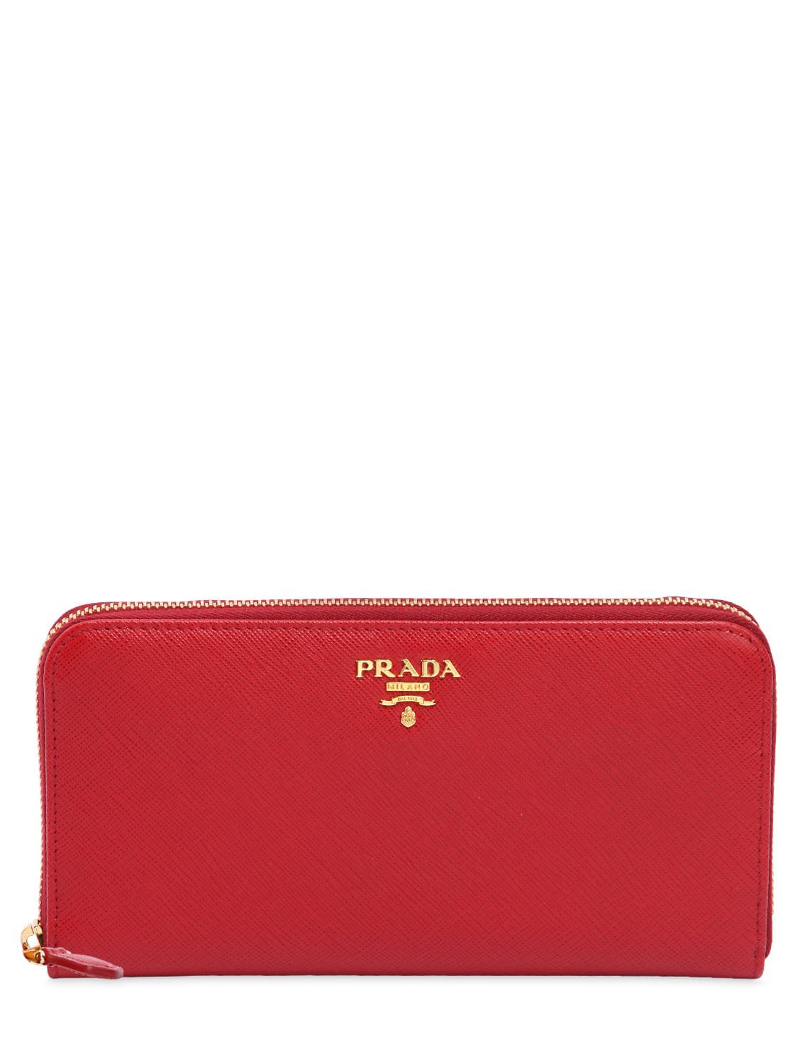 Prada Saffiano Leather Zip Around Wallet In Red