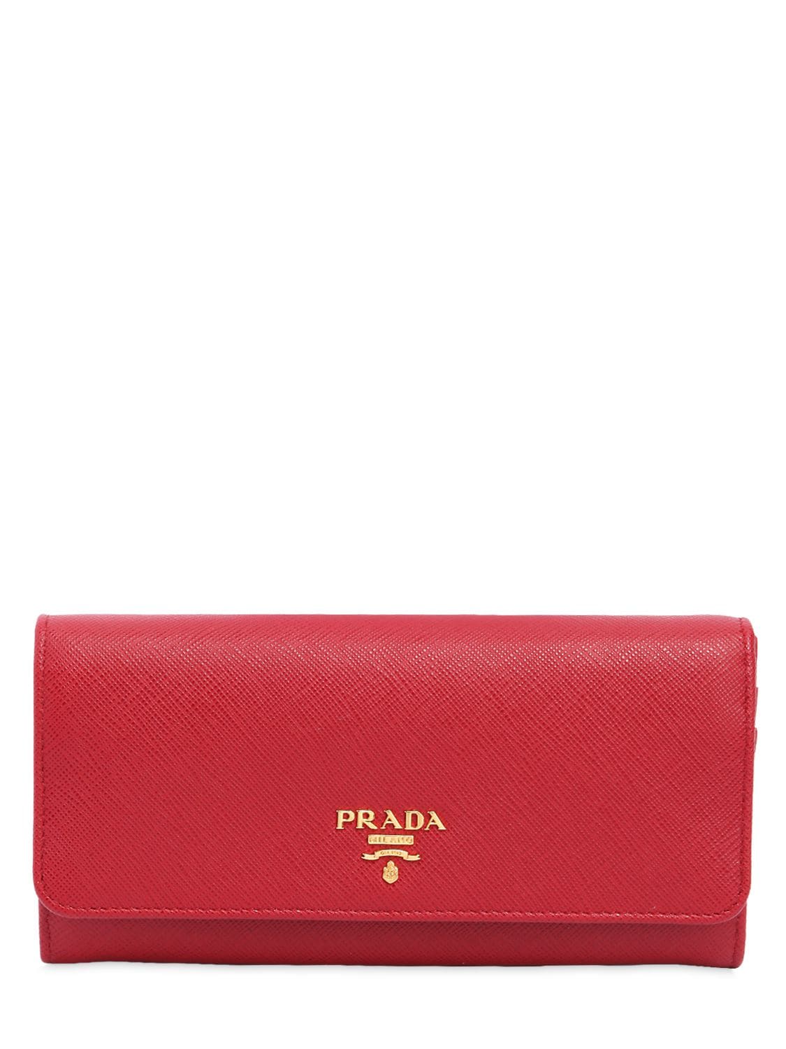 Prada Saffiano Leather Continental Wallet In Red