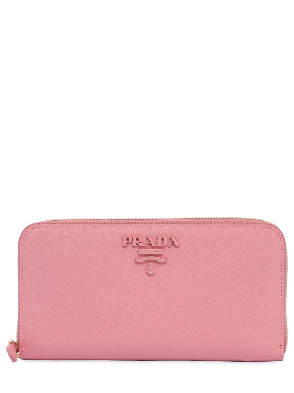 Prada Saffiano Leather Zip Around Wallet In Pink